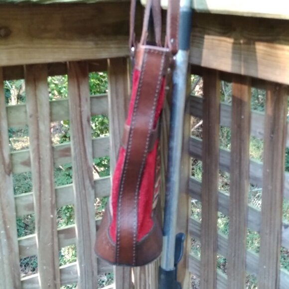 RichRed Suede Encased In Deep Brown Sturdy Tooled CowHide Colorful Woven Patches - Picture 5 of 11